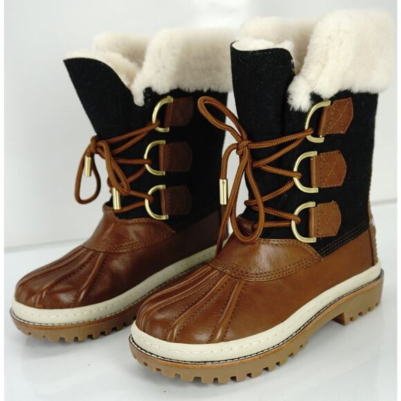 Tory Burch Grey Flannel Brown Leather Duck Boots Size 5 Fur NIB Women's Rain - Picture 3 of 10